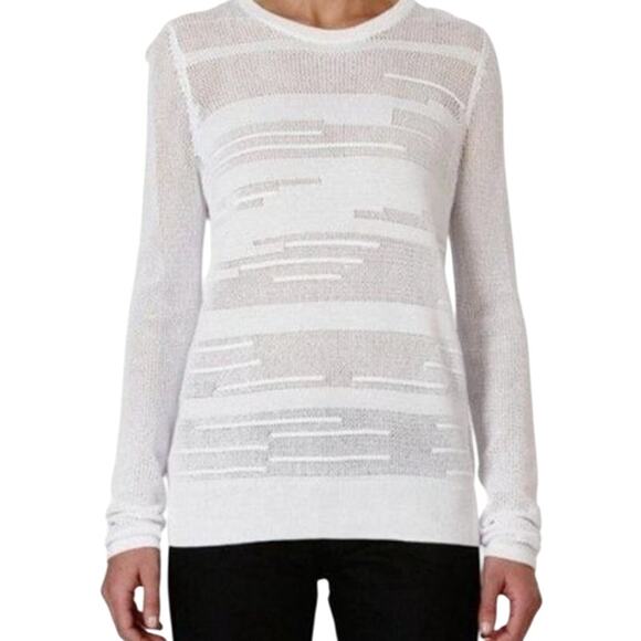 Vince Women’s White Mesh Cutout Rayon Sweater Size S Designer Versatile - Picture 1 of 9